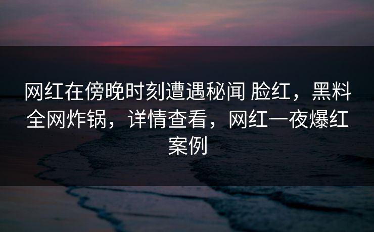网红在傍晚时刻遭遇秘闻 脸红，黑料全网炸锅，详情查看，网红一夜爆红案例
