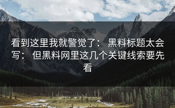 看到这里我就警觉了: 黑料标题太会写: 但黑料网里这几个关键线索要先看 看到这里我就警觉了: 黑料标题太会写: 但黑料网里这几个关键线索要先看